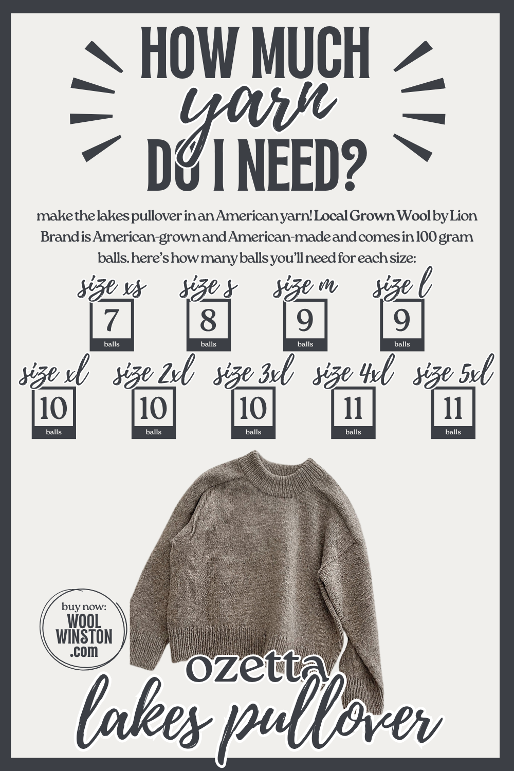 How Much Yarn Do I Need? Lakes Pullover by Ozetta in Local Grown Wool By Lion Brand